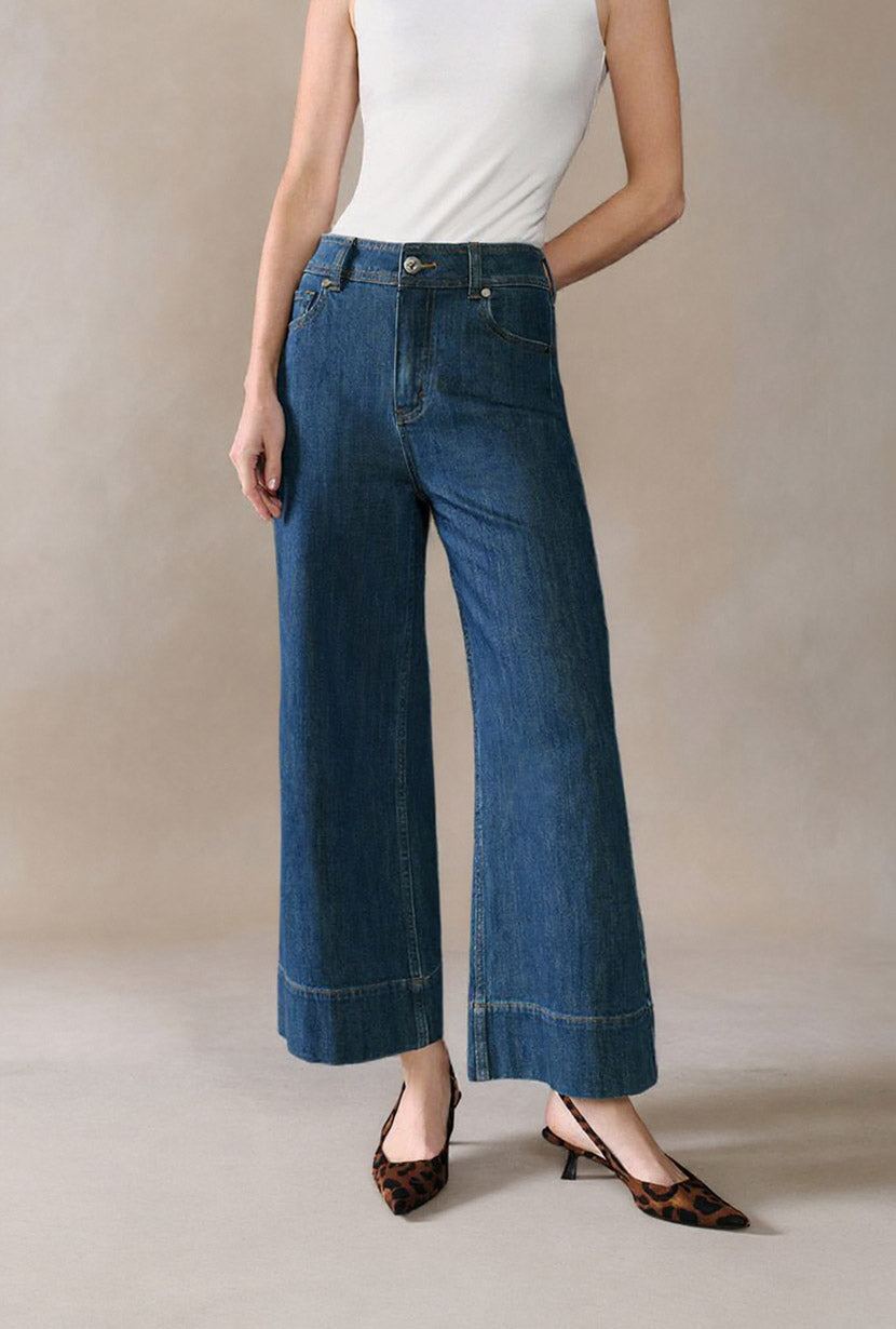 Esme High-Rise Wide-Leg Cropped Jeans - Vintage Indigo