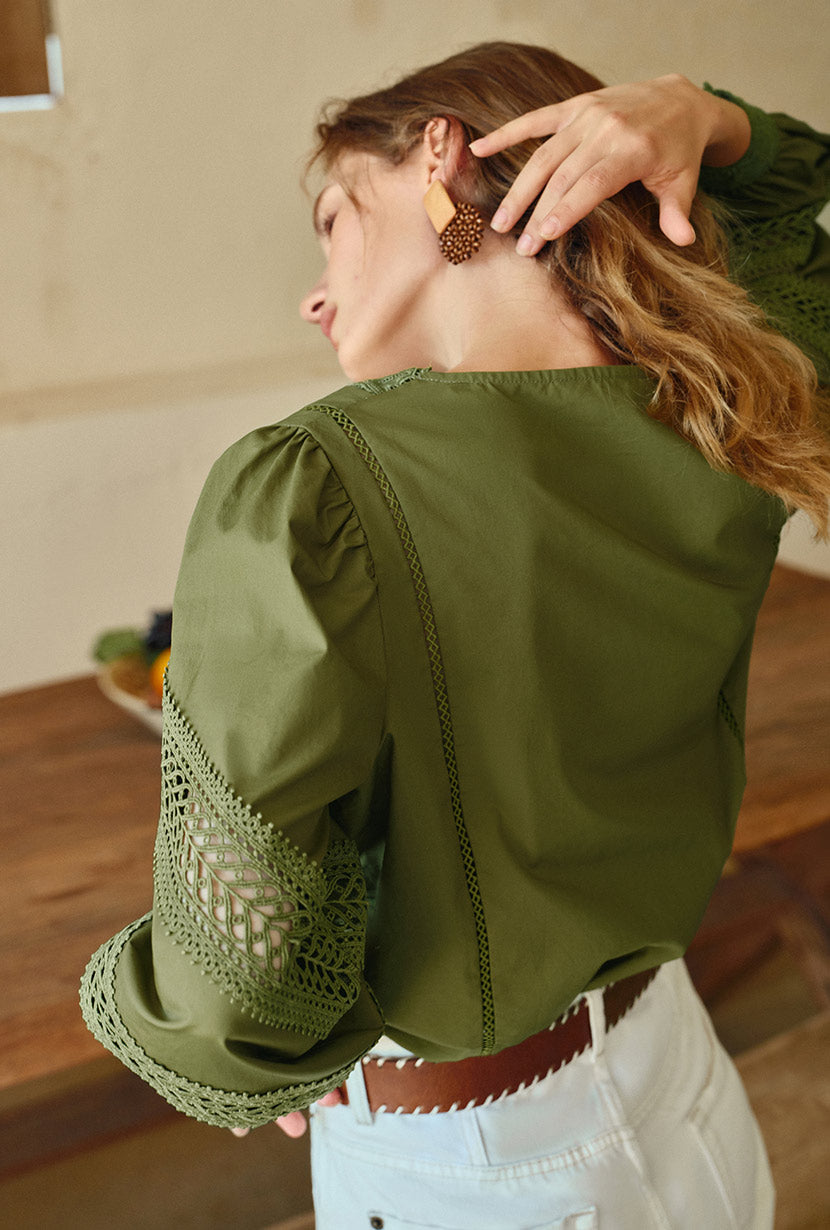 Drew Cotton Blouse - Green