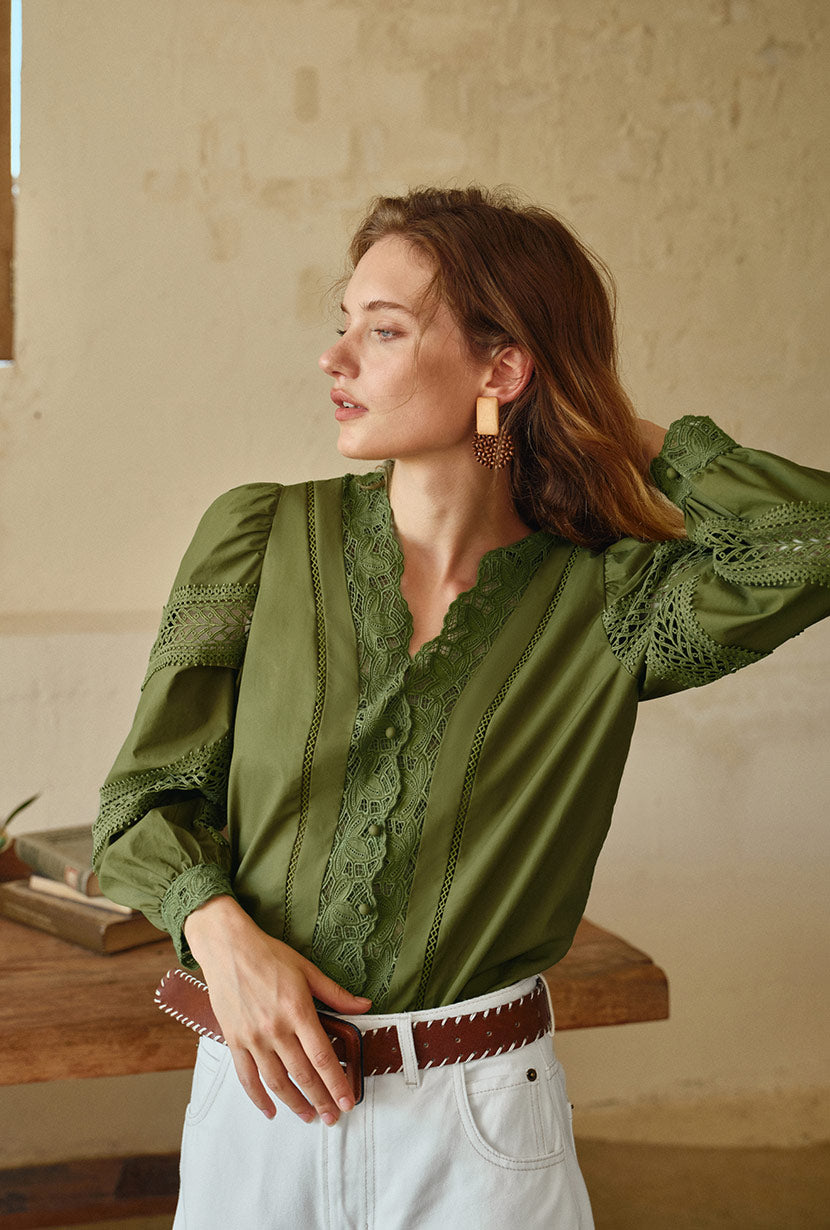 Drew Cotton Blouse - Green