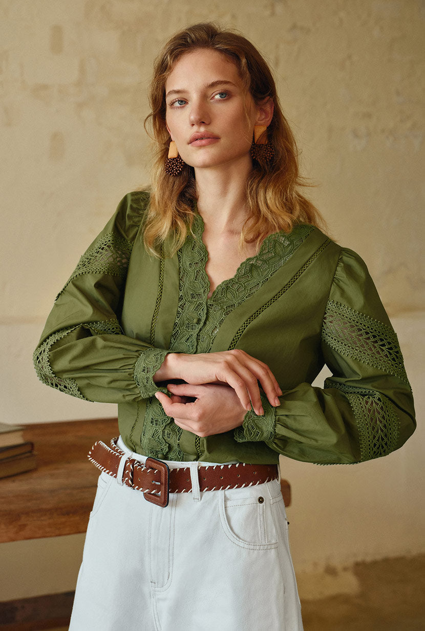 Drew Cotton Blouse - Green