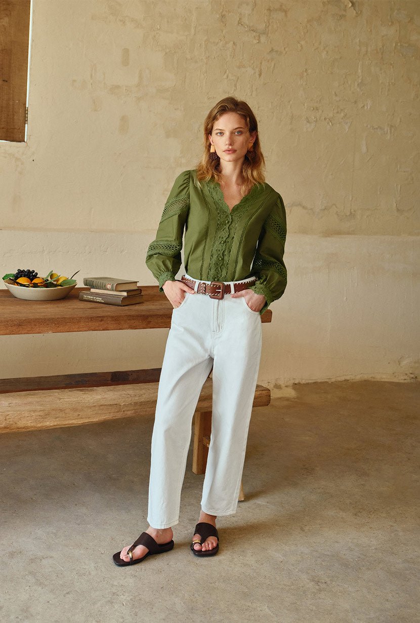 Drew Cotton Blouse - Green