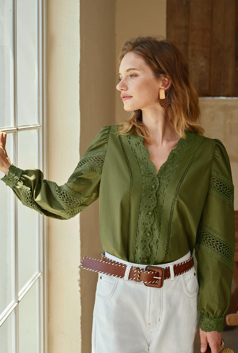 Drew Cotton Blouse - Green
