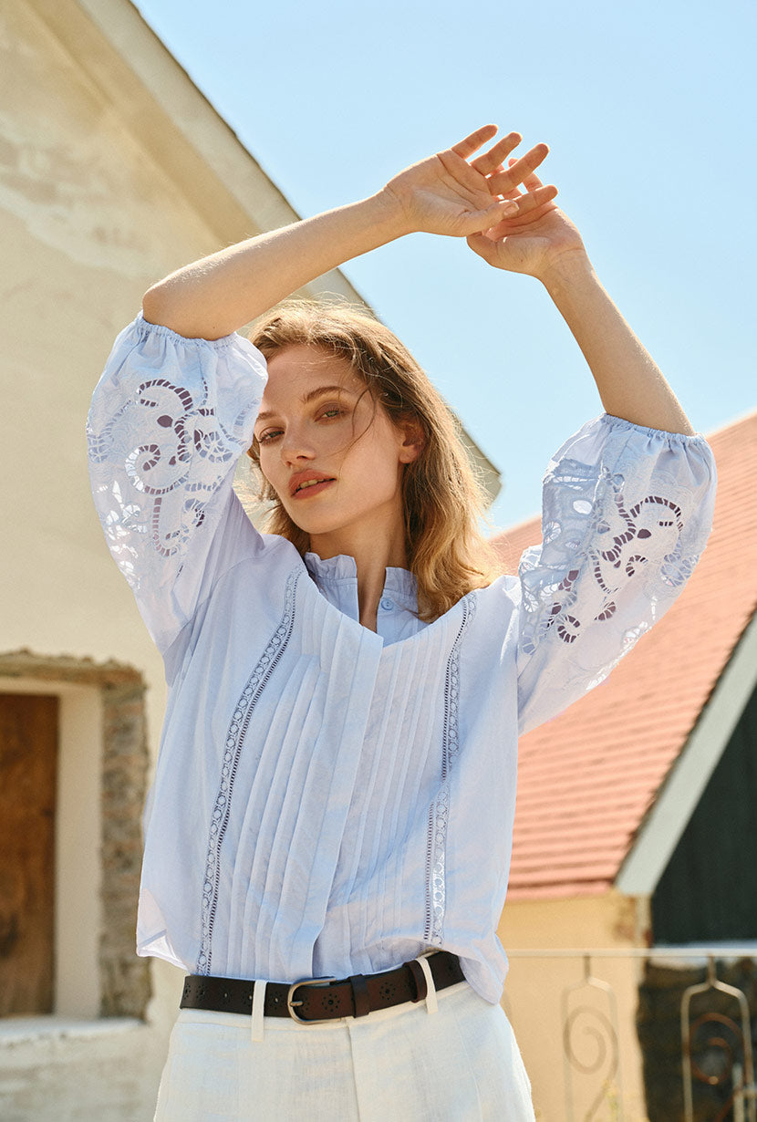 Chandler Cotton Blouse - Sky