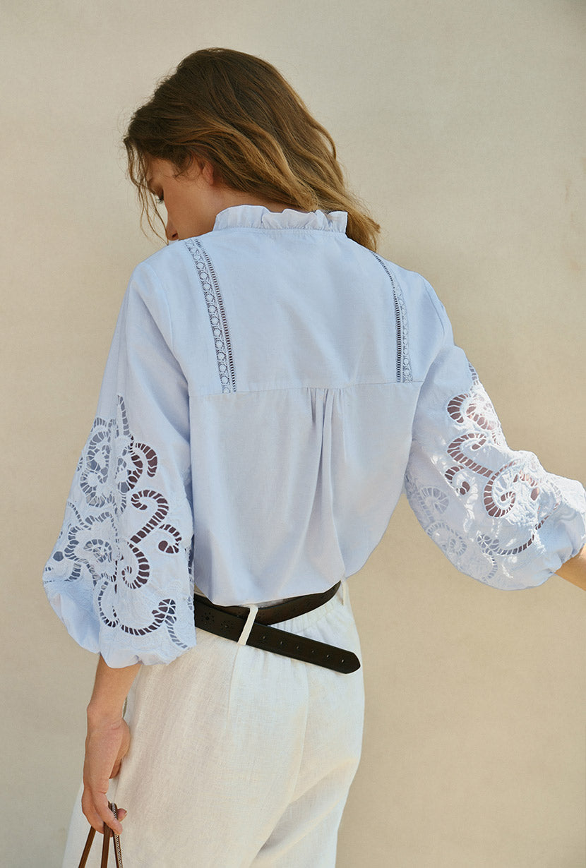 Chandler Cotton Blouse - Sky