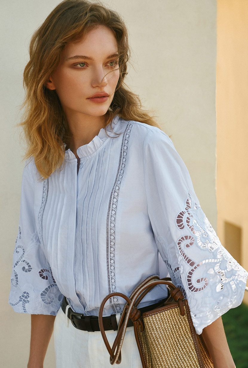 Chandler Cotton Blouse - Sky