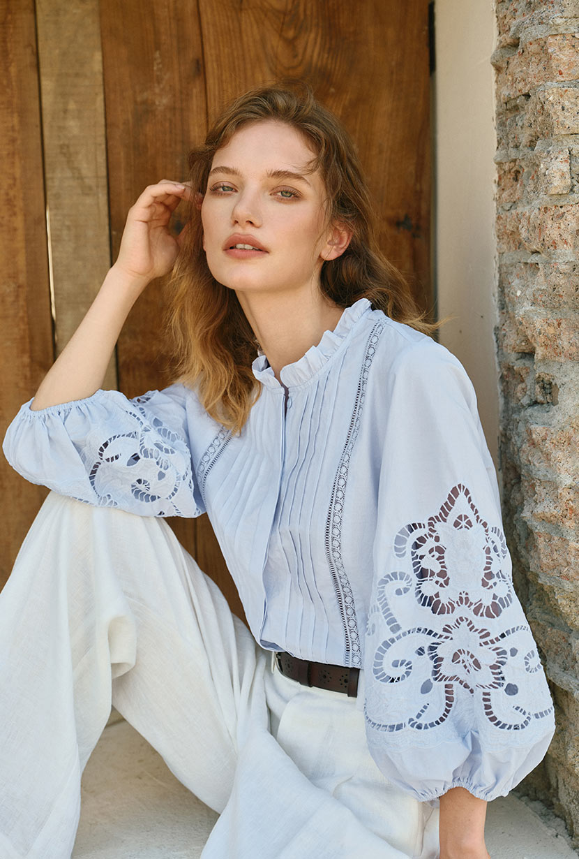Chandler Cotton Blouse - Sky