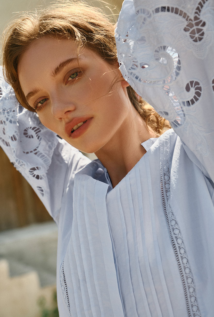 Chandler Cotton Blouse - Sky