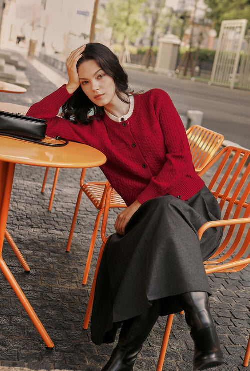 Carmina Wool Cardigan - Red