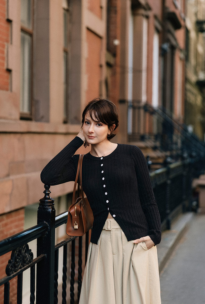 Delsie Cotton Knit Top - Black