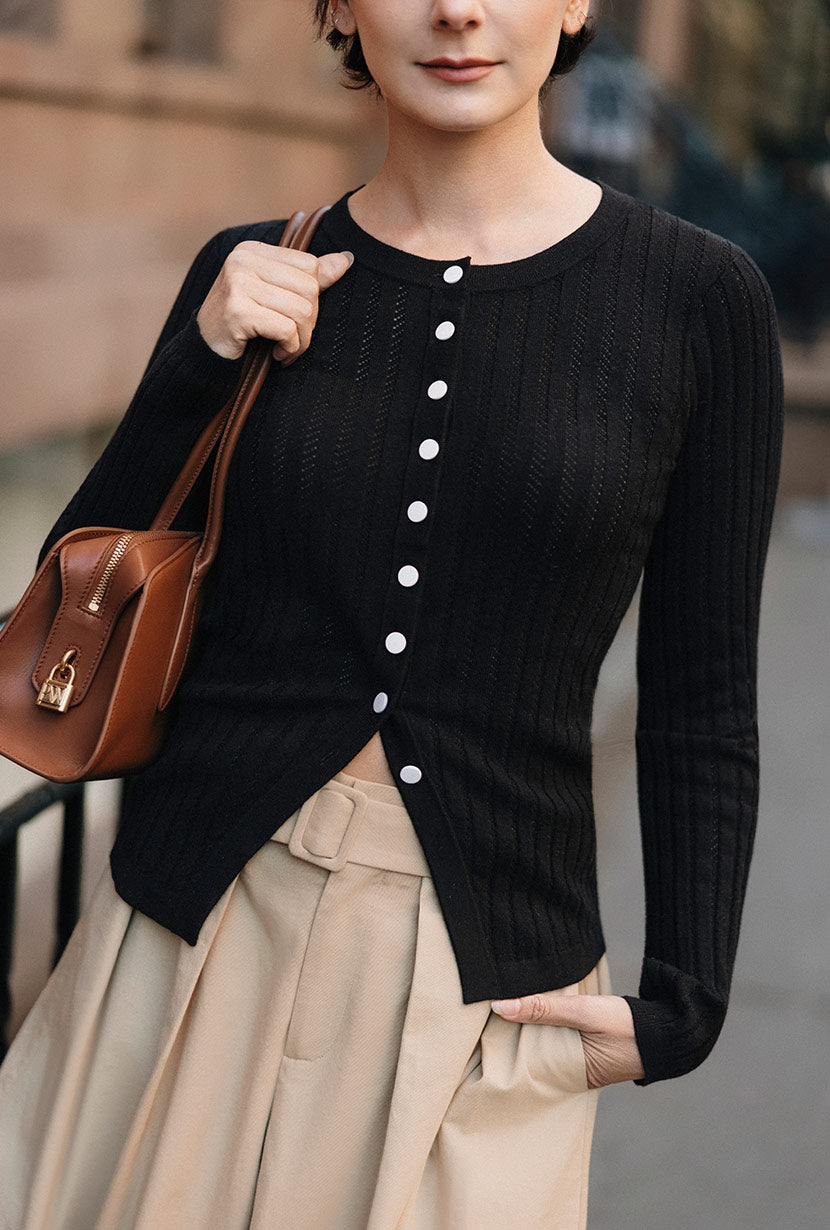 Delsie Cotton Knit Top - Black