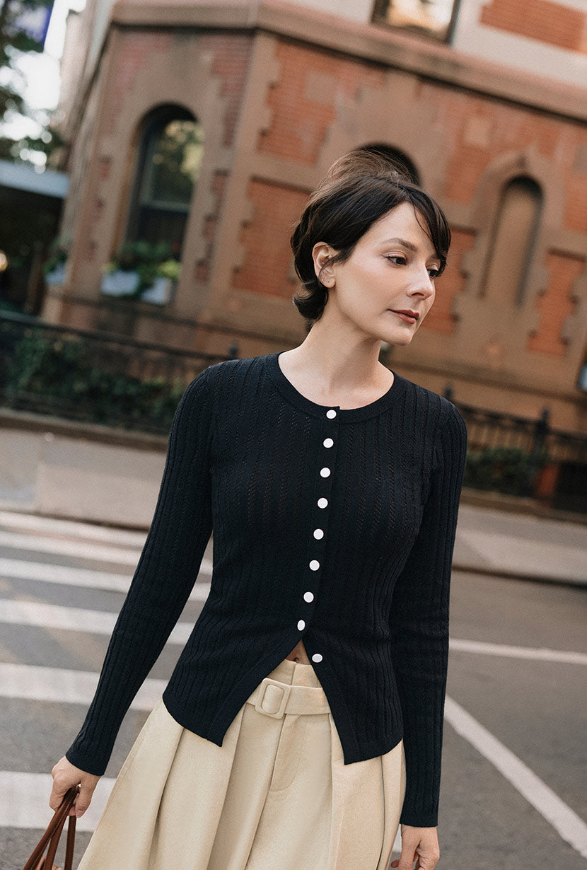 Delsie Cotton Knit Top - Black