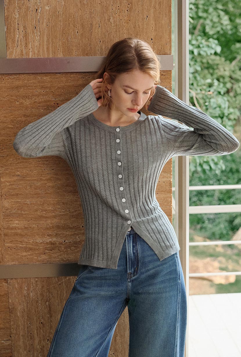 Delsie Cotton Knit Top - Grey