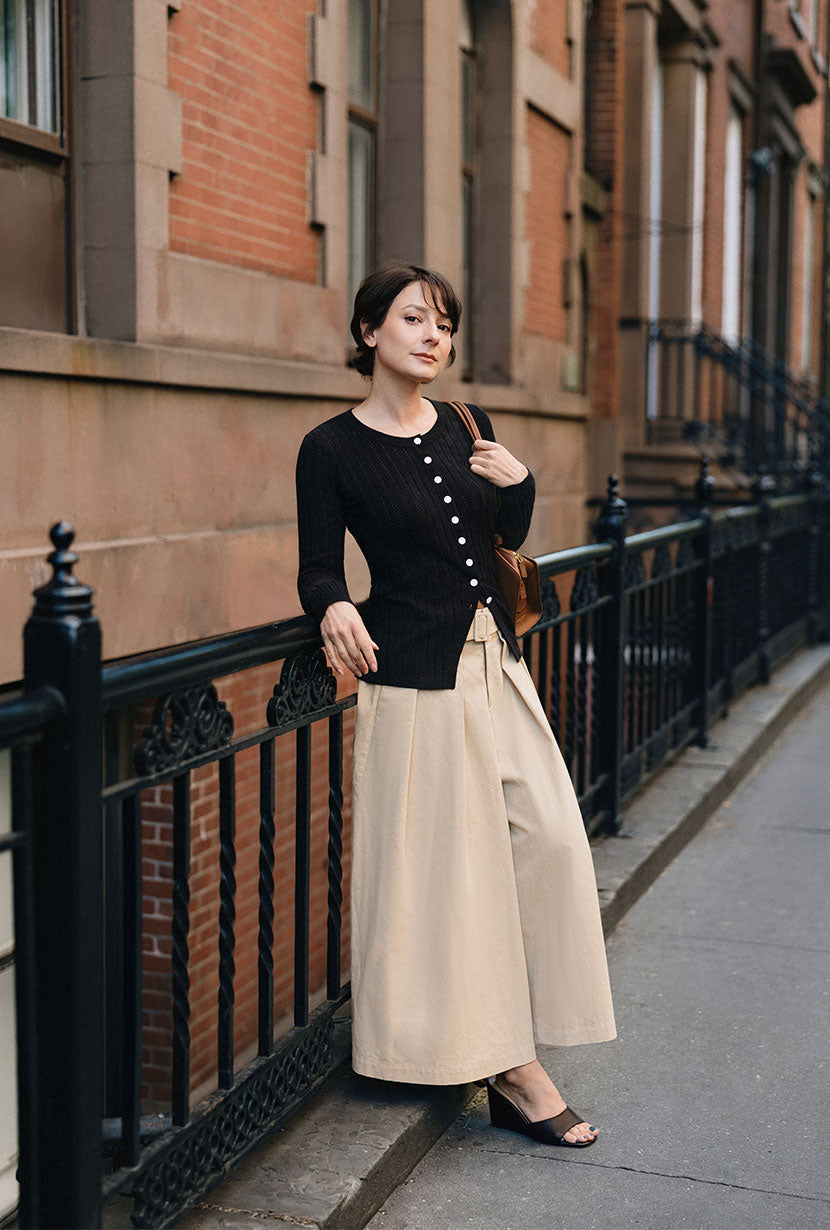 Darby Wide-Leg Cotton Pants - Khaki