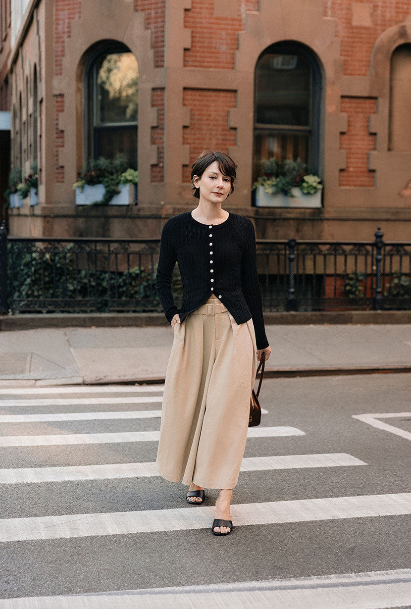 Darby Wide-Leg Cotton Pants - Khaki