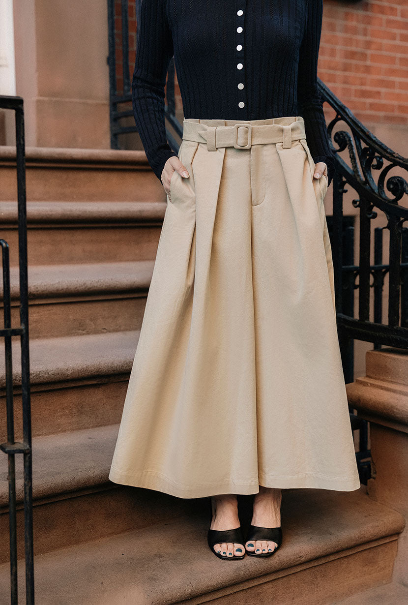 Darby Wide-Leg Cotton Pants - Khaki