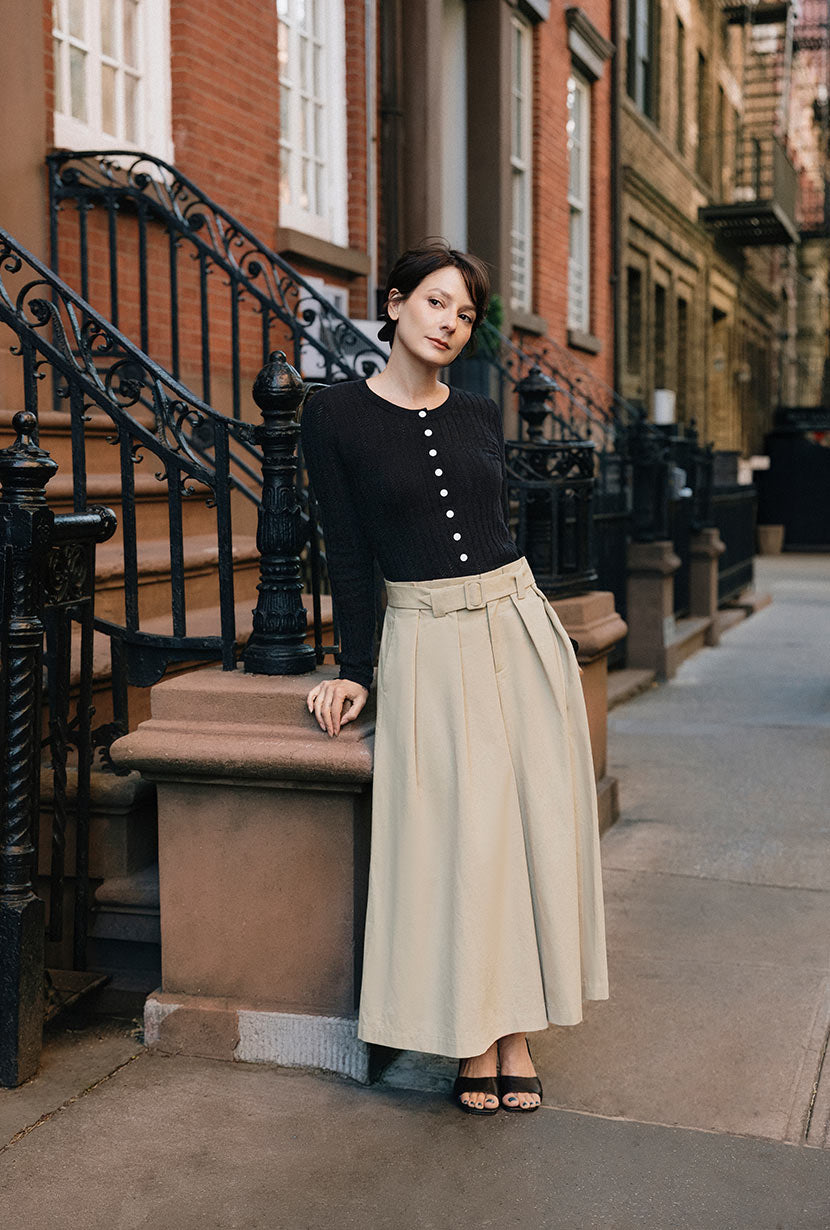 Darby Wide-Leg Cotton Pants - Khaki
