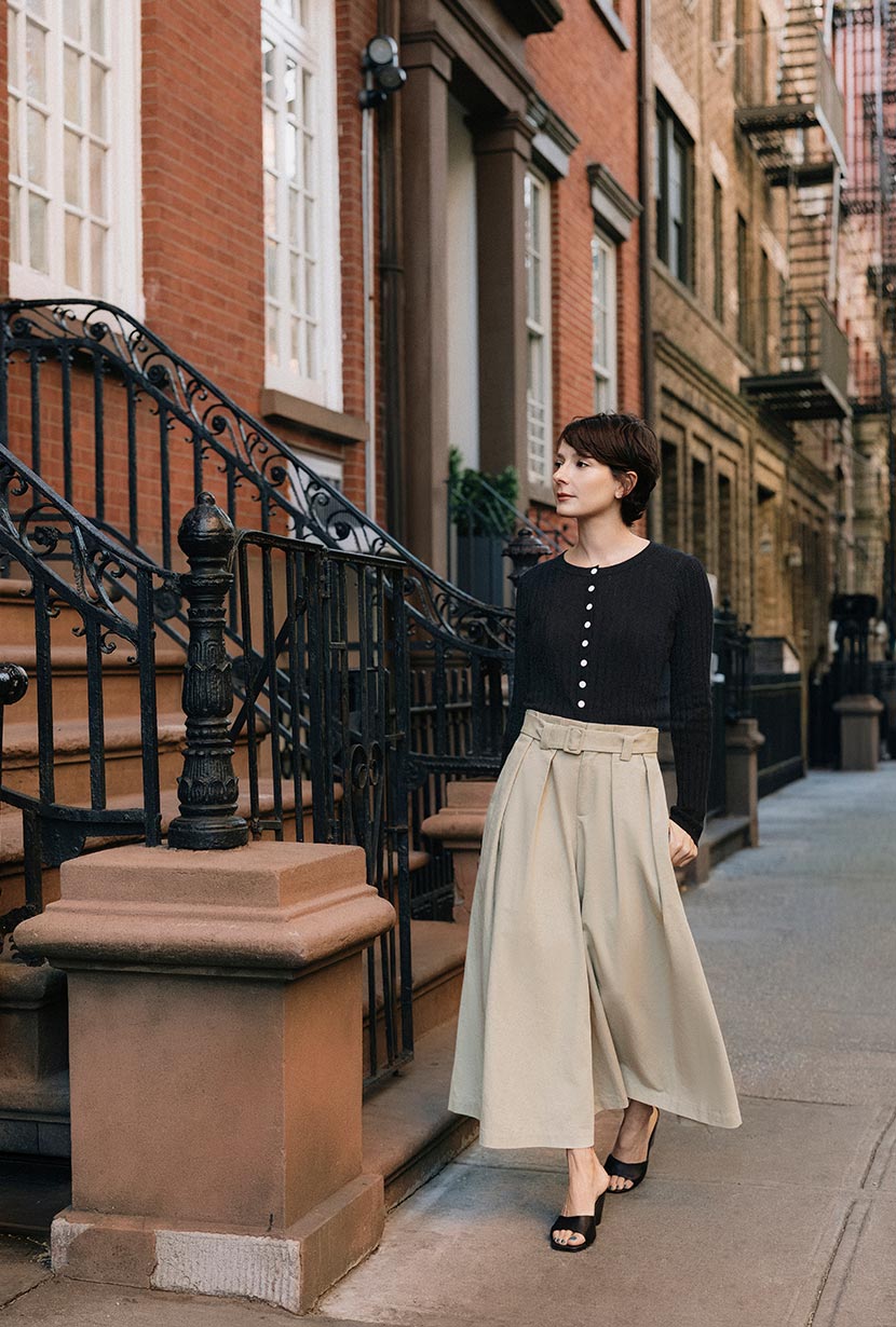 Darby Wide-Leg Cotton Pants - Khaki