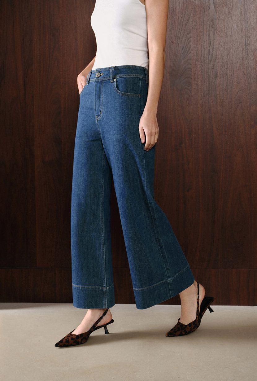 Esme High-Rise Wide-Leg Cropped Jeans - Vintage Indigo