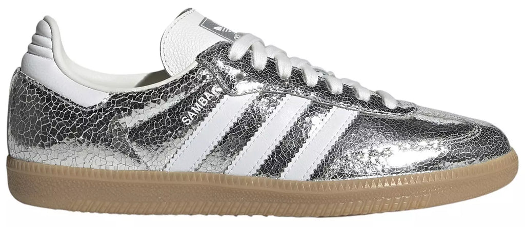 AD Samba OG Women's Silver Metallic Cracked Leather Sneakers