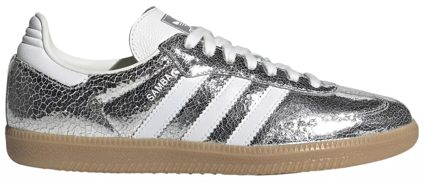 AD Samba OG Women's Silver Metallic Cracked Leather Sneakers