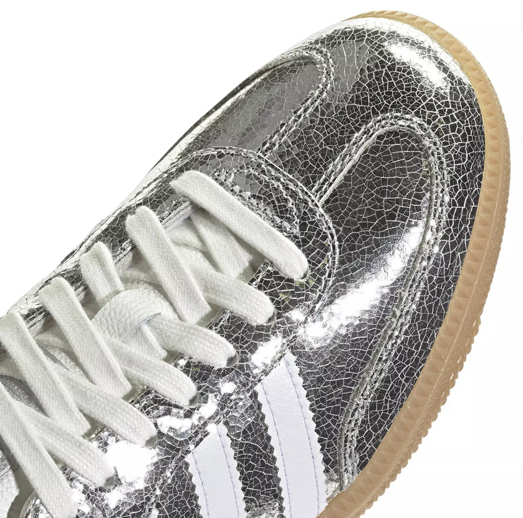 AD Samba OG Women's Silver Metallic Cracked Leather Sneakers