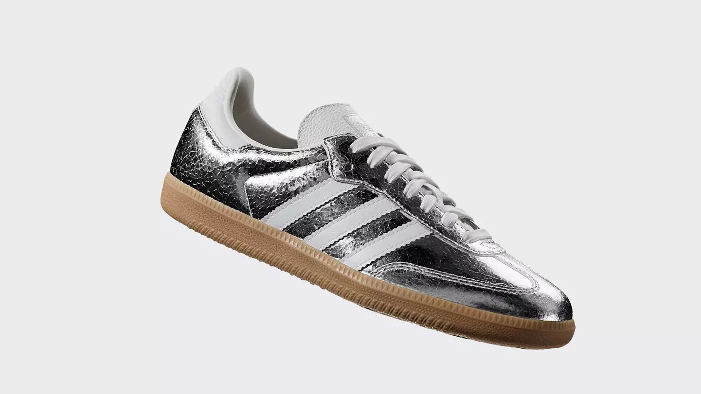 AD Samba OG Women's Silver Metallic Cracked Leather Sneakers