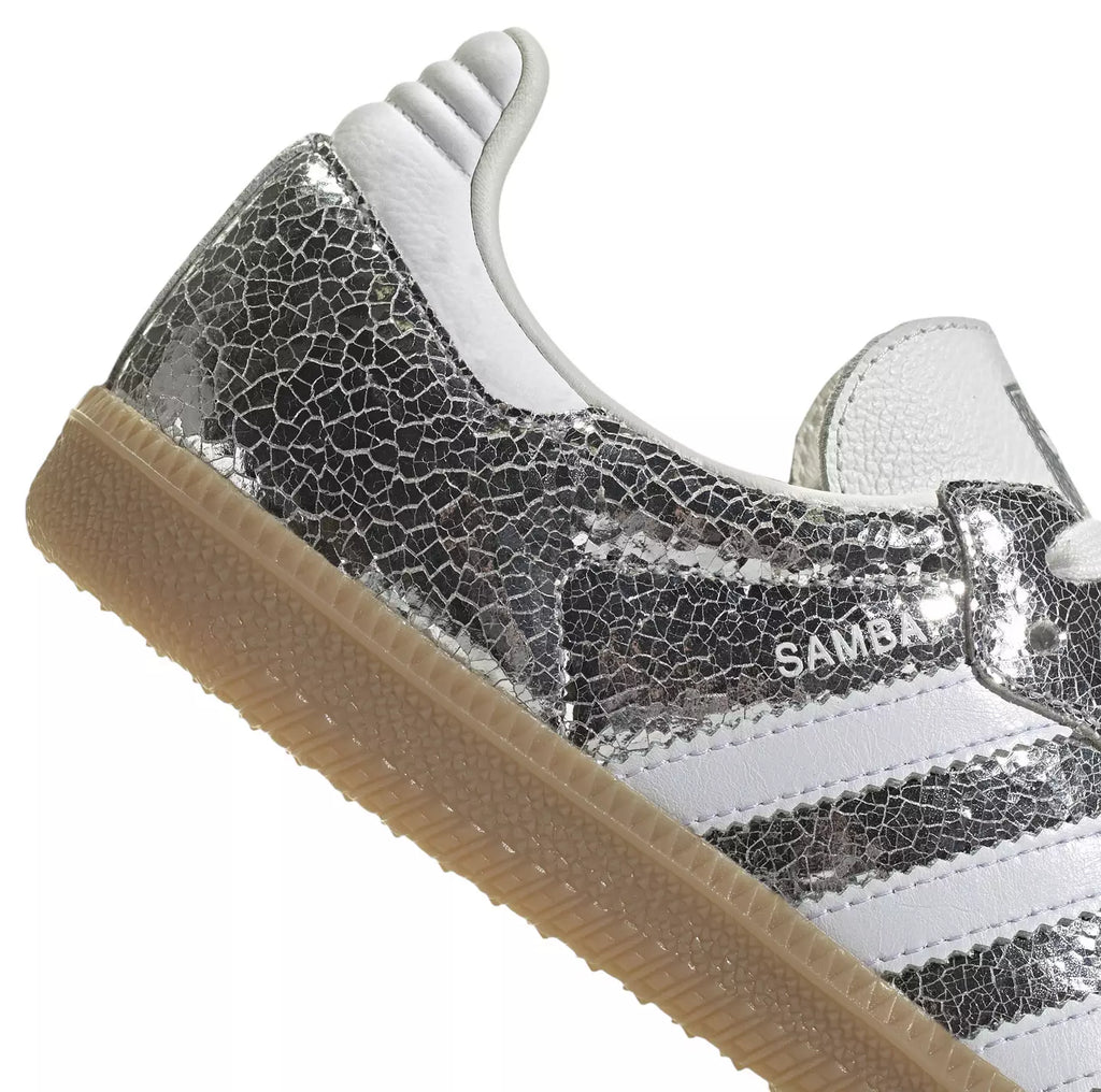 AD Samba OG Women's Silver Metallic Cracked Leather Sneakers