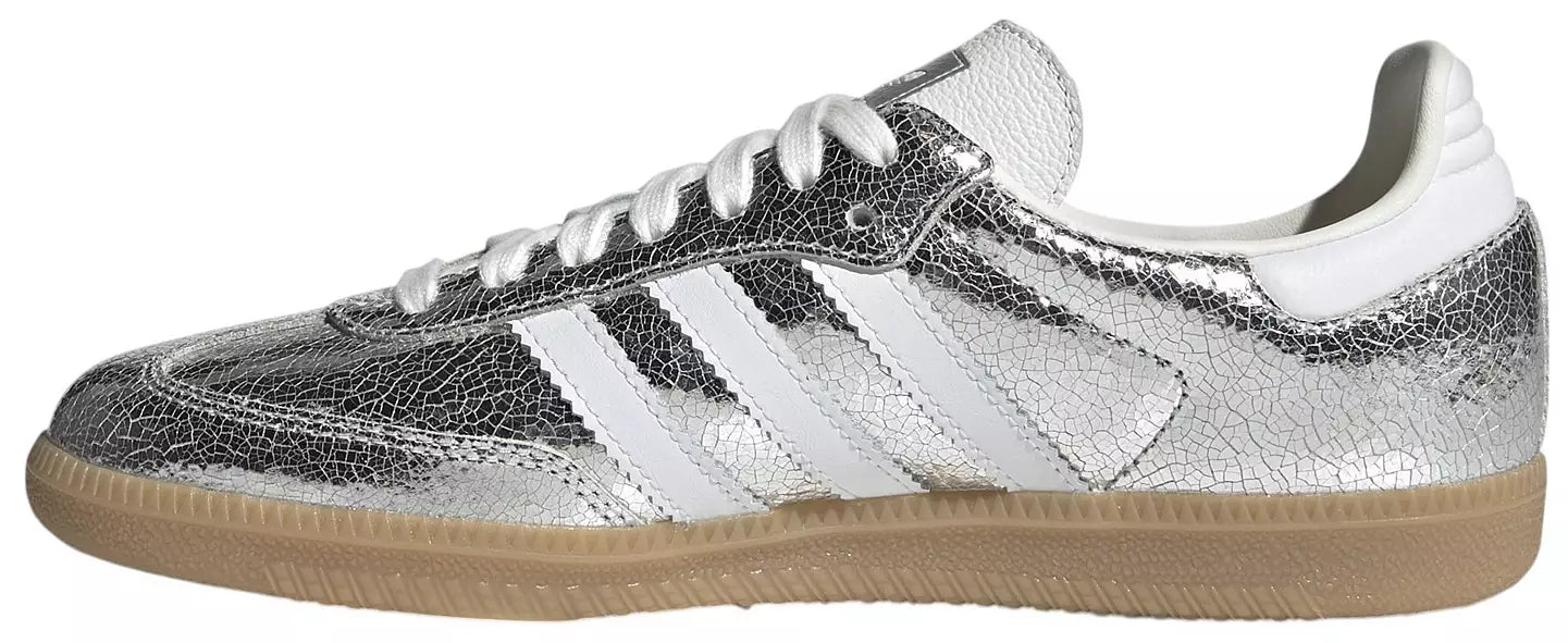 AD Samba OG Women's Silver Metallic Cracked Leather Sneakers