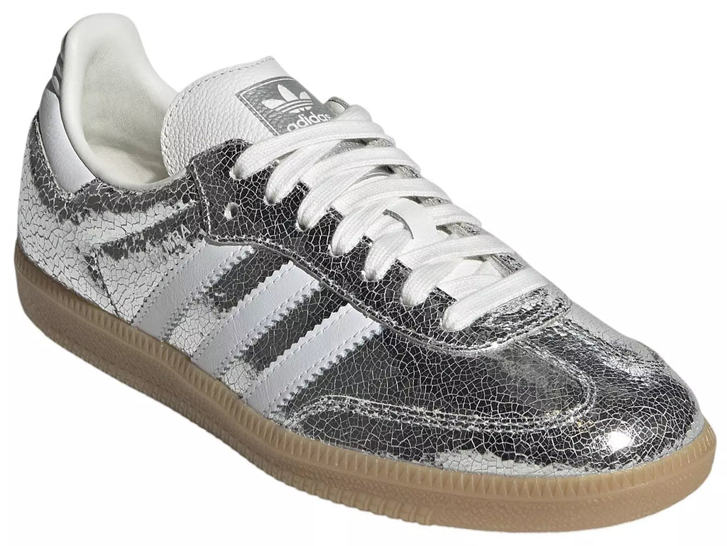 AD Samba OG Women's Silver Metallic Cracked Leather Sneakers